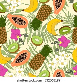 Tropical frutis and leaves background