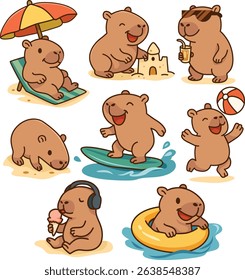 Tropical Fun with Cute Capybara Vacation Clipart Set