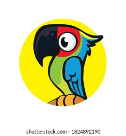 Tropical funny parrot isolated on white background.
