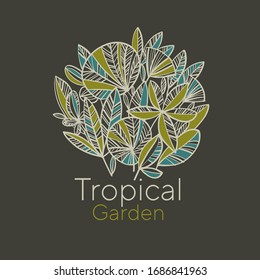 Tropical garden foliage Design element for web banners, posters, cards, wallpapers, backdrops, panels. Green greenhouse vintage vibes leaves for garden identity. 
