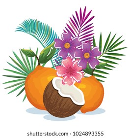 tropical garden with orange and coconut