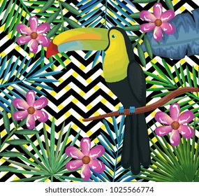 tropical garden with toucan over abstract background desktop computer isolated icon