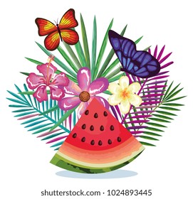tropical garden with watermelon