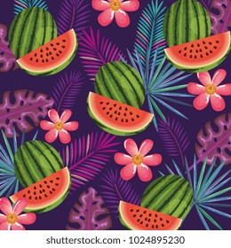 tropical garden with watermelon