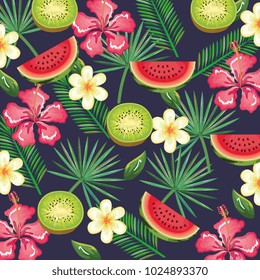 tropical garden with watermelon and kiwi