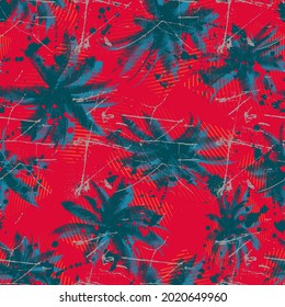 Tropical geometry seamless pattern with chaotic palms