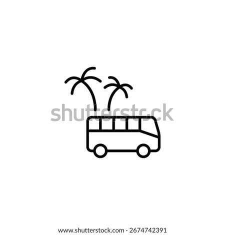 Tropical Getaway: Bus Excursion Among Palm Trees Graphic Illustration Concept