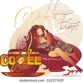 tropical girl drinking coffee