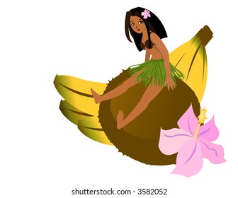 Tropical Girl Sitting on Coconut