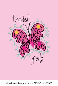 tropical girls butterfly illustration fashion vector
