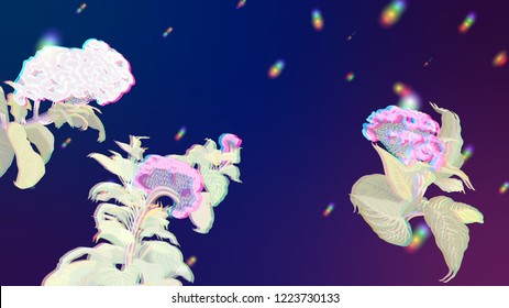 Tropical glitched Cock's comb flower on light effect background template