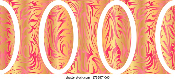 Oro tropical y patrón sin costuras rojas con hojas de palma exóticas. Ilustración vectorial.