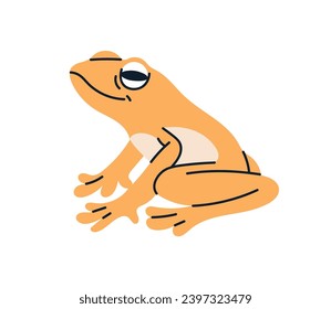 Rana tropical de veneno dorado. Escarcha tóxica exótica, reptil. Froglet, pequeñas especies de anfibios. Ilustración vectorial plana aislada en fondo blanco.