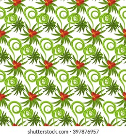 Tropical grass field seamless pattern. Floral green jungle summer vector repeating pattern.