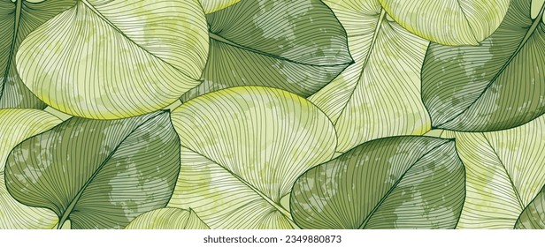 Tropical green background with large leaves. Abstract background for decor, covers, postcards and presentations.