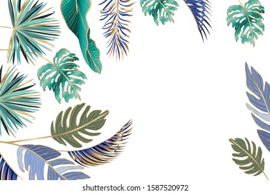 Tropical green and blue leaves design, Nature summer plant botany tree and decoration theme Vector illustration