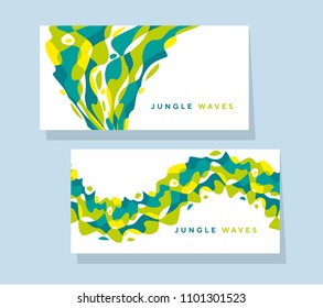 Tropical green colors abstract wavy curve design element. Abstract geometry motif for header, card, invitation, poster, cover and other web and print design projects. 