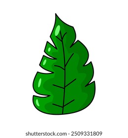 Tropical green leaf cutout in foreground, wall art vector illustration