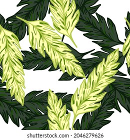 Tropisches grünes Blatt nahtloses Muster. Palmenblätter sind Ziergegenstände. Blatthintergrund. Blumenhintergrund. Design für Gewebe , Stoffdruck, Umhüllung, Abdeckung. Vektorgrafik