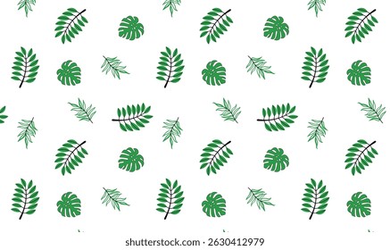 Patrón inconsútil de la hoja verde tropical en el fondo blanco