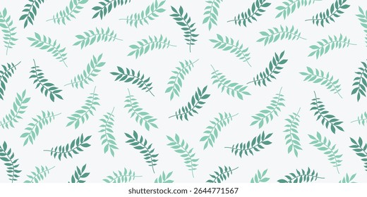 Tropical green leaf seamless pattern background, botanical nature foliage design, elegant flat vector wallpaper for eco projects, fabric, wrapping paper, and organic-themed decoration.