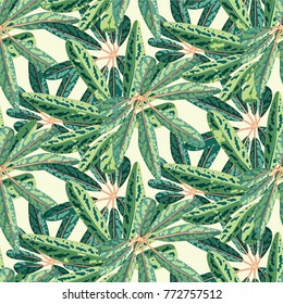 Tropical Green Leaf Vector Seamless Pattern