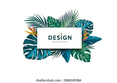 Tropical green leaf white banner design background, Eps 10 vector illustration