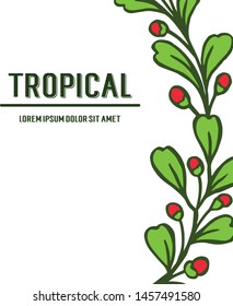 Tropical for green leafy floral frame, blank place for text. Vector