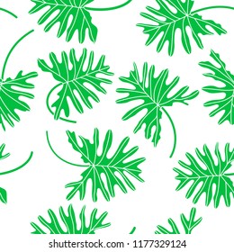 Tropical green leave seamless pattern. vector illustration isolated on white background.