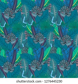 
tropical green leaves composition chart