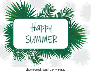 Tropical green leaves on card for invitation and party vector on white background
