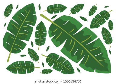Tropical green leaves pattern. Trendy print for summer. Usable for wallpaper, banner, poster, postcard. 