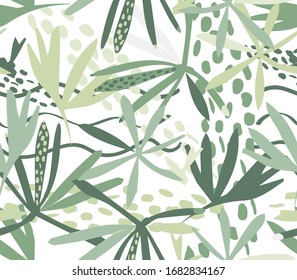 Tropical green leaves seamless pattern, vector