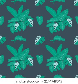 Tropical green leaves seamless pattern design for fabric pattern, wallpaper, backdrop, Vector illustration.
