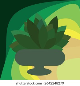 Tropical green leaves in stylish vase against abstract multicolor background. Modern, artistic, geometric, nature-themed illustration for creative design, wallpaper, or home decor.