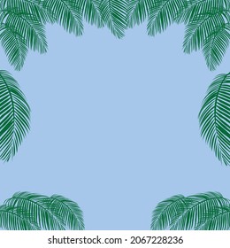 Tropical green leaves Vector illustarion. Vector with blue background