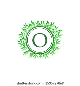 Tropical Green Leaves Vector Logo Letter O. Circle O Letter Design Vector Green Leaves Tropical Logo Icon.