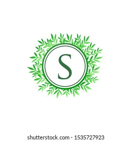 Tropical Green Leaves Vector Logo Letter S. Circle S Letter Design Vector Green Leaves Tropical Logo Icon.