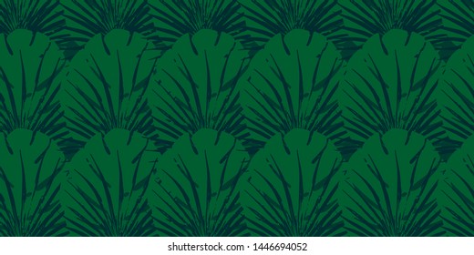  Tropical green monstera seamless vector pattern background.