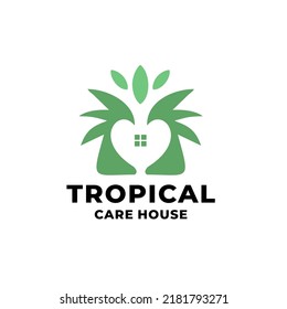 tropical green natural care house logo icon vector template