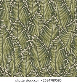 Tropical green palm leaves seamless pattern. Exotic jungle wallpaper.