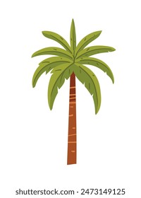 Tropical green palm tree with leaves simple cartoon design vector illustration isolated on white background