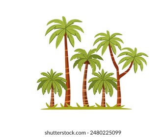 Tropical green palm trees with leaves and coconuts simple cartoon design vector illustration isolated on a white background