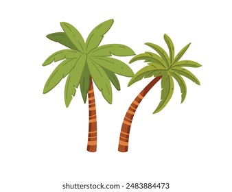 Tropical green palm trees with leaves simple cartoon design vector illustration