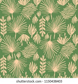 Tropical greenery flower, duotone seamless pattern, hand drawn vector illustration. Floral backdrop, exotic jungle plant wallpaper, doodle style