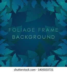 Tropical greenery foliage frame background. Frame background with tropical foliage ornament