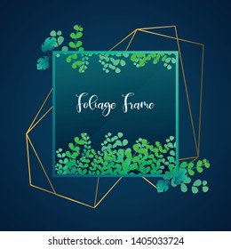 Tropical greenery foliage frame background. Frame background with tropical foliage ornament