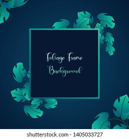 Tropical greenery foliage frame background. Frame background with tropical foliage ornament