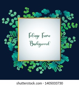 Tropical greenery foliage frame background. Frame background with tropical foliage ornament