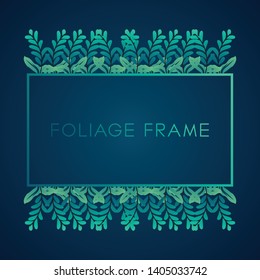 Tropical greenery foliage frame background. Frame background with tropical foliage ornament